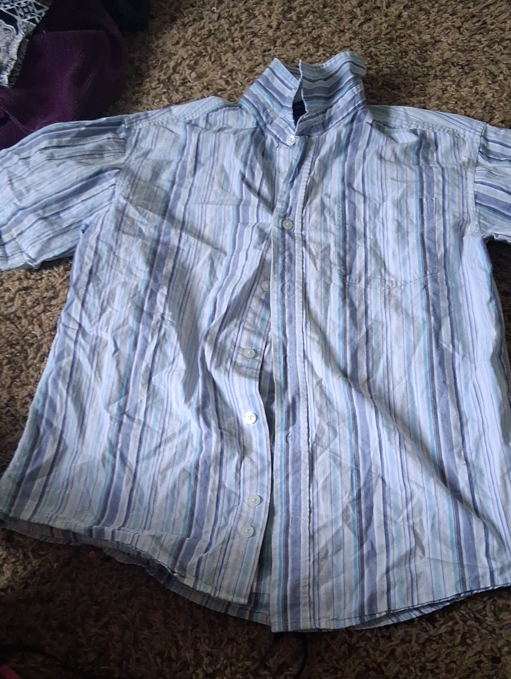 Cherokee Short-Sleeve Striped Button-Down Shirt - Blue & White